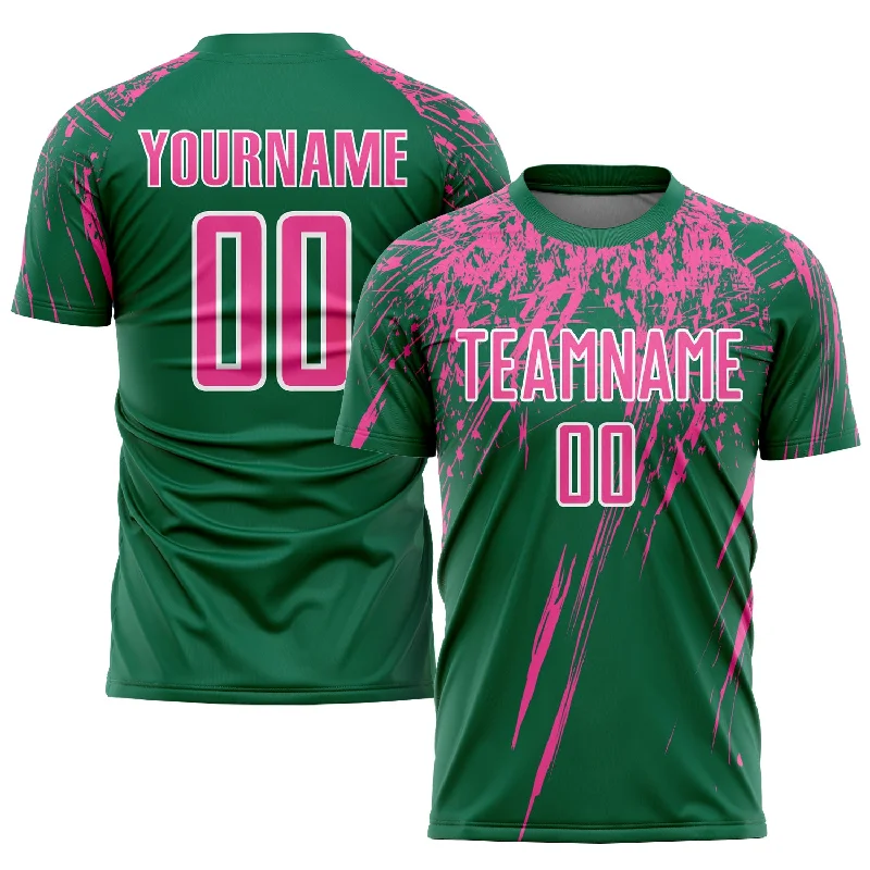 Football Jersey With Special Fan Designs-Custom Kelly Green Pink-White Sublimation Soccer Uniform Jersey