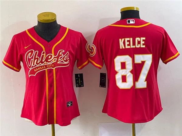 Baseball Jersey For Fan Club Orders-Women's Kansas City Chiefs #87 Travis Kelce Red With Patch Cool Base Stitched Baseball Jersey(Run Small)