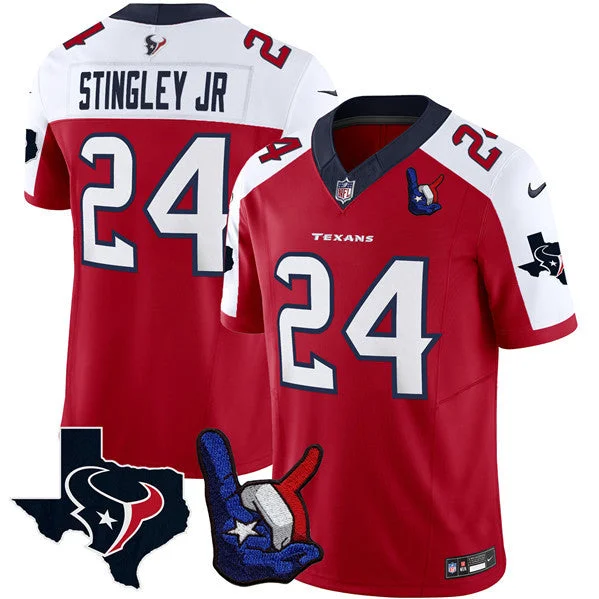 Football Jersey For Custom Fan Apparel-Men's Houston Texans #24 Derek Stingley Jr. White/Red 2023 F.U.S.E. With 1-Star C And Hand Sign Throwing Up The H Patch Vapor Untouchable Limited Football Stitched Jersey