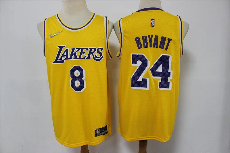 Basketball Jersey With Bold Design-Lakers 8 & 24 Kobe Bryant Yellow Diamond 75th Anniversary Swingman Basketball Jersey