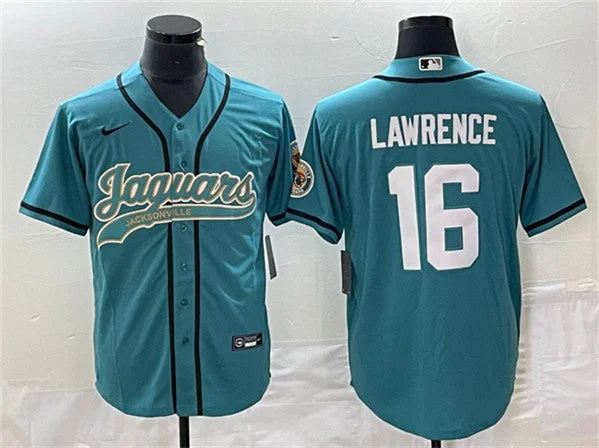 Baseball Jersey For Group Orders And Discounts-Men's Jacksonville Jaguars #16 Trevor Lawrence Teal With Patch Cool Base Stitched Baseball Jersey