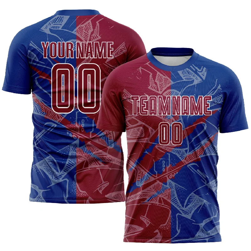 Football Jersey For Team Celebration Merchandise-Custom Graffiti Pattern Maroon-Royal Scratch Sublimation Soccer Uniform Jersey