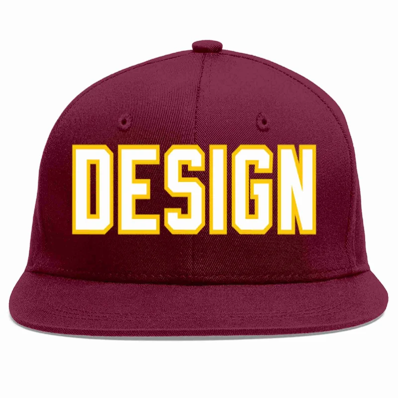 Baseball Cap For Outdoor Play-Custom Crimson White-Gold Flat Eaves Sport Baseball Cap Design for Men/Women/Youth