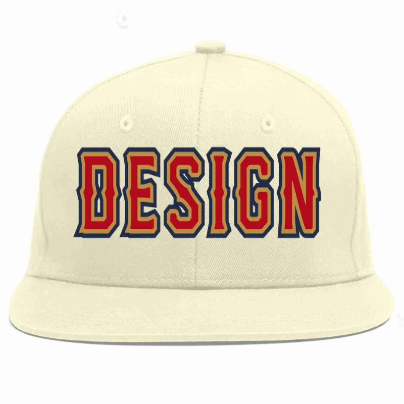 Baseball Cap For College Fan Apparel-Custom Cream Red-Old Gold Flat Eaves Sport Baseball Cap Design for Men/Women/Youth