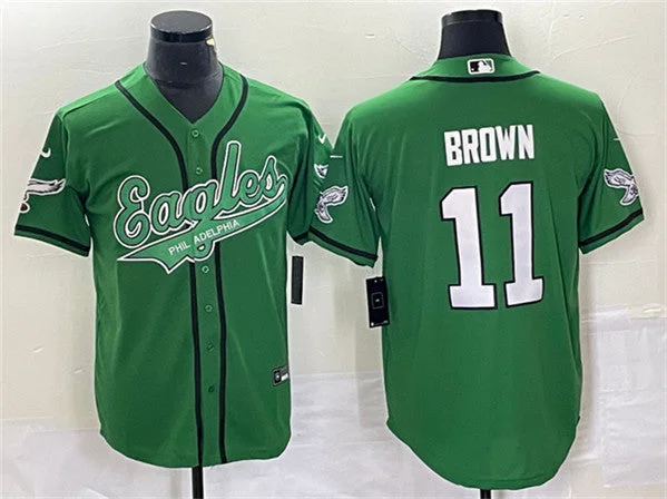 Baseball Jersey For Custom Baseball Apparel-Men's Philadelphia Eagles #11 A. J. Brown Green Cool Base Baseball Stitched Jersey