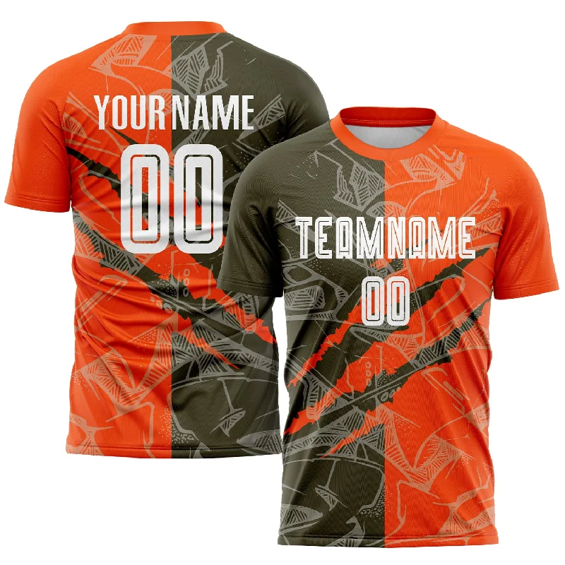 Football Jersey For Sports Event Apparel-Custom Graffiti Pattern Olive-Orange Scratch Sublimation Soccer Uniform Jersey