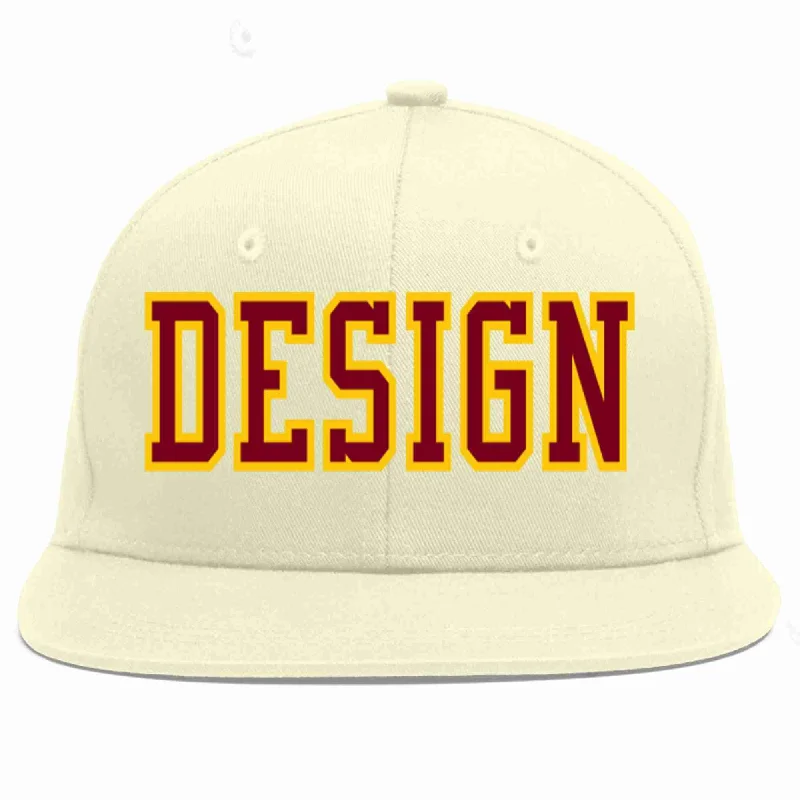 Baseball Cap For Practice Sessions-Custom Cream Crimson-Gold Flat Eaves Sport Baseball Cap Design for Men/Women/Youth