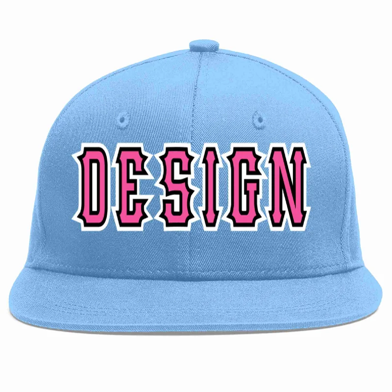 Baseball Cap For Online Orders-Custom Light Blue Pink-Black Flat Eaves Sport Baseball Cap Design for Men/Women/Youth