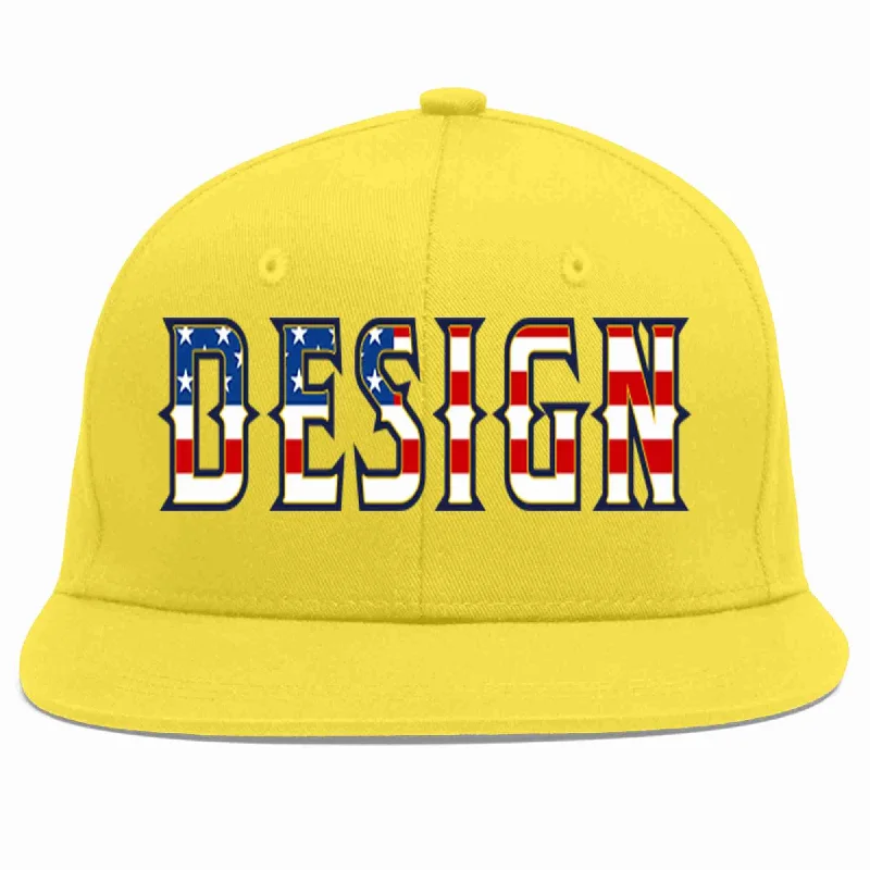 Baseball Cap For Premium Customization-Custom Light Gold Vintage USA Flag-Gold Flat Eaves Sport Baseball Cap Design for Men/Women/Youth