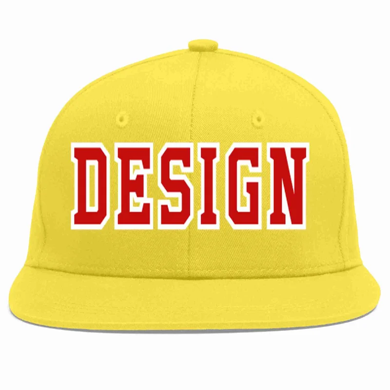 Baseball Cap For Youth And Adult Teams-Custom Light Gold Red-White Flat Eaves Sport Baseball Cap Design for Men/Women/Youth