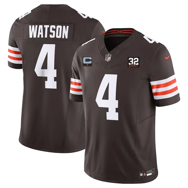 Football Jersey For Custom Football Apparel-Men's Cleveland Browns #4 Deshaun Watson Brown 2023 F.U.S.E. With 1-Star C Patch And Jim Brown Memorial Patch Vapor Untouchable Limited Football Stitched Jersey