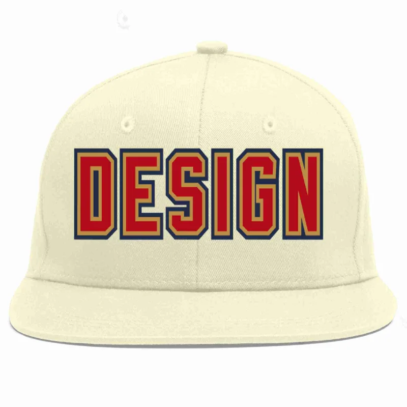 Baseball Cap For Special Edition Designs-Custom Cream Red-Old Gold Flat Eaves Sport Baseball Cap Design for Men/Women/Youth