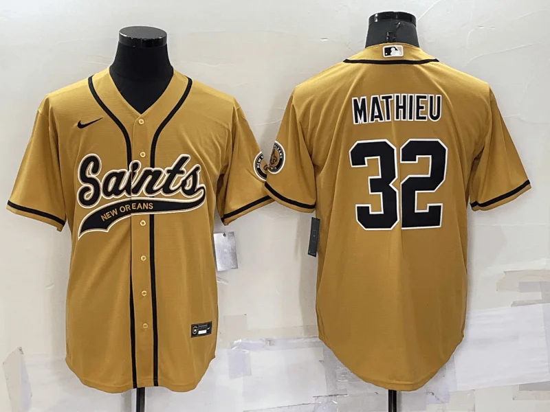 Baseball Jersey For School Spirit-Men's New Orleans Saints #32 Tyrann Mathieu Gold Stitched Cool Base Baseball Jersey