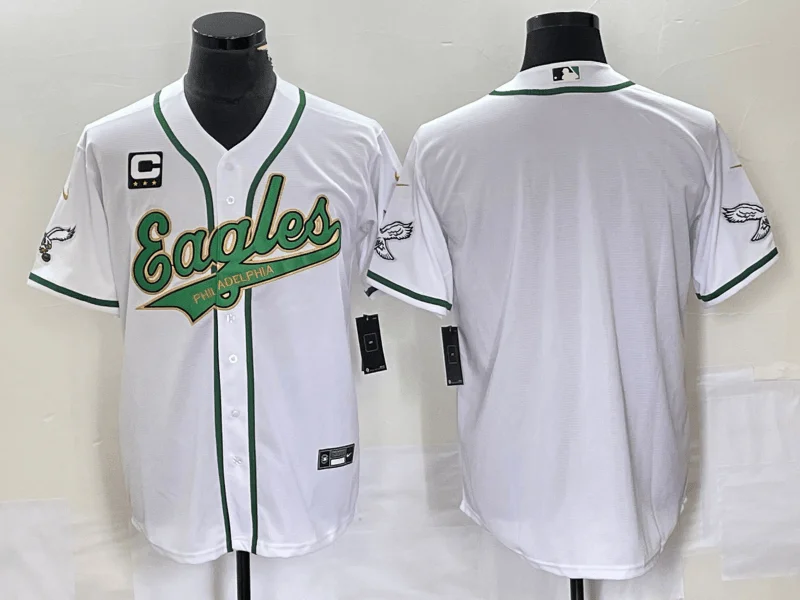 Baseball Jersey With Custom Player Names-Men's Philadelphia Eagles Blank White Gold With C Patch Cool Base Stitched Baseball Jersey