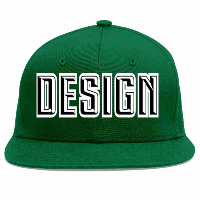 Baseball Cap For Limited Edition-Custom Green Black-White Flat Eaves Sport Baseball Cap Design for Men/Women/Youth