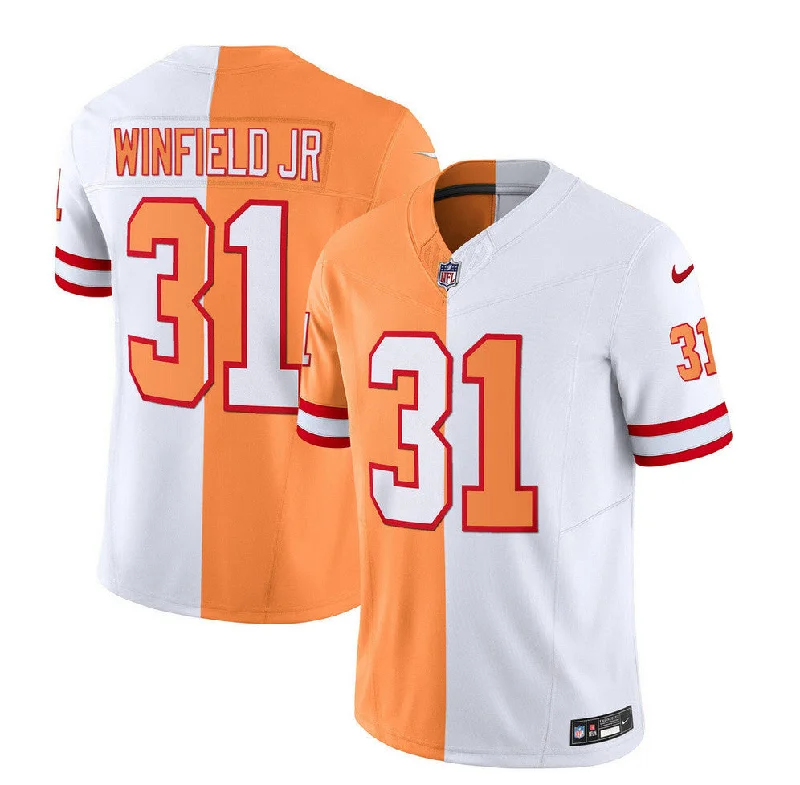 Football Jersey For Custom Logos And Graphics-Men's Tampa Bay Buccaneers #31 Antoine Winfield Jr. 2023 F.U.S.E. White/Gold Split Throwback Limited Football Stitched Jersey