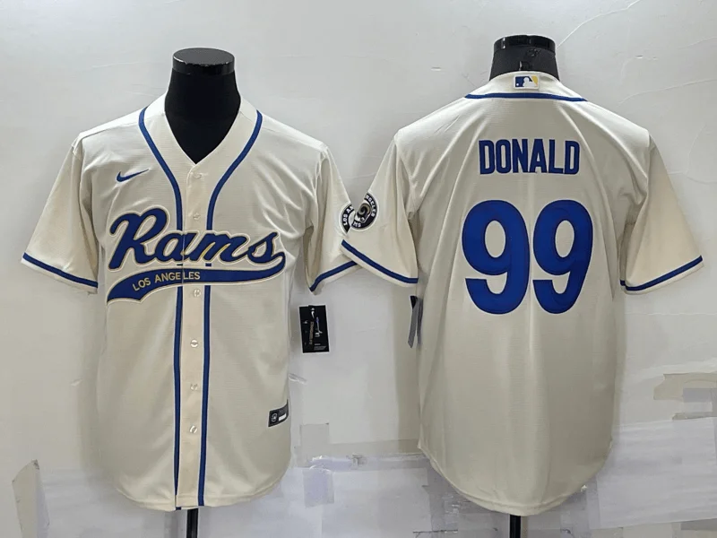 Baseball Jersey For Official Team Orders-Men's Los Angeles Rams #99 Aaron Donald Cream Stitched Cool Base Baseball Jersey