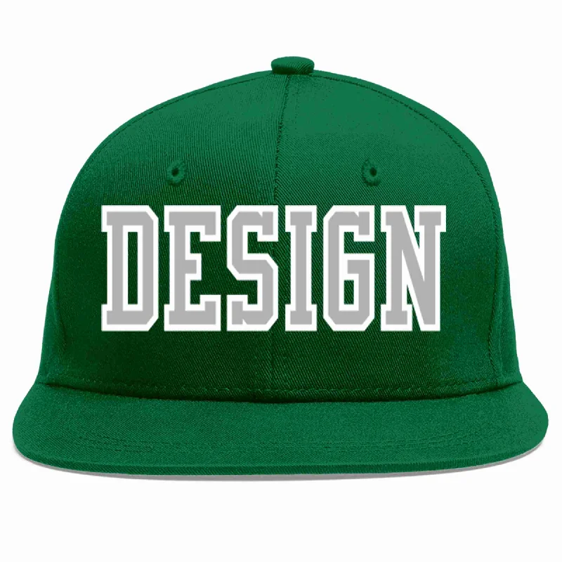 Baseball Cap For Game Day-Custom Green Gray-White Flat Eaves Sport Baseball Cap Design for Men/Women/Youth