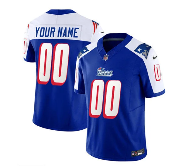 Football Jersey For Holiday Gifts-Men's New England Patriots Active Player Custom Blue/White 2023 F.U.S.E. Throwback Limited Football Stitched Jersey