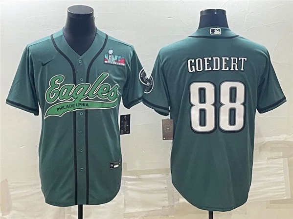 Baseball Jersey For Promotional Fan Apparel-Men's Philadelphia Eagles #88 Dallas Goedert Green With Super Bowl LVII Patch Cool Base Stitched Baseball Jersey