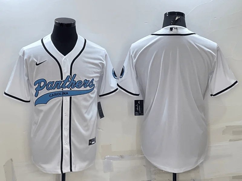 Baseball Jersey For Custom Team Outfits-Men's Carolina Panthers Blank White With Patch Cool Base Stitched Baseball Jersey