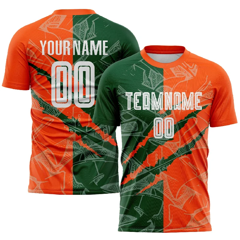 Football Jersey For College And High School Teams-Custom Graffiti Pattern Green-Orange Scratch Sublimation Soccer Uniform Jersey