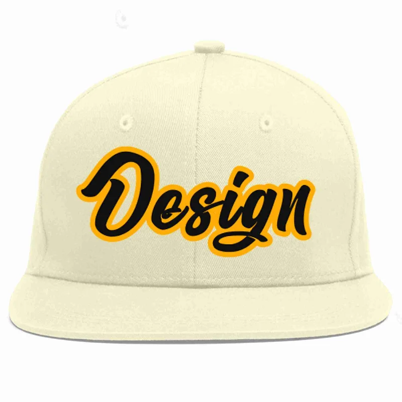 Baseball Cap For Group Orders-Custom Cream Black-Yellow Flat Eaves Sport Baseball Cap Design for Men/Women/Youth