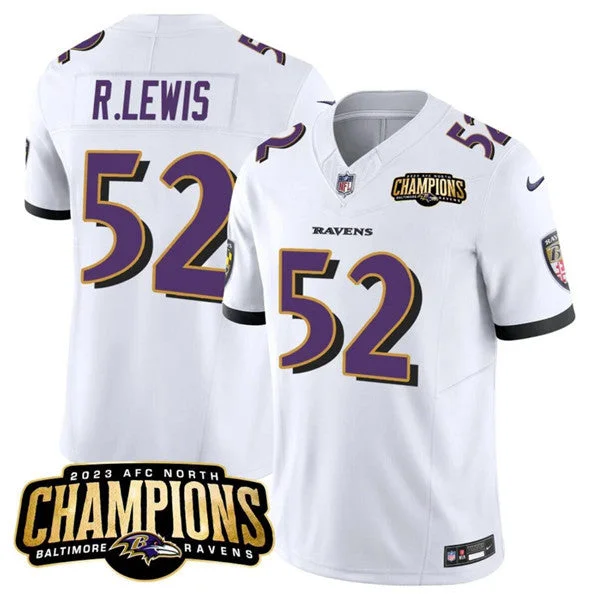 Football Jersey For Official Player Gear-Men's Baltimore Ravens #52 Ray Lewis White 2023 F.U.S.E. AFC North Champions Vapor Limited Football Stitched Jersey