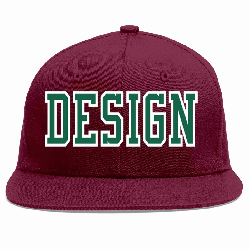 Baseball Cap For Sports Leagues-Custom Crimson Kelly Green-White Flat Eaves Sport Baseball Cap Design for Men/Women/Youth