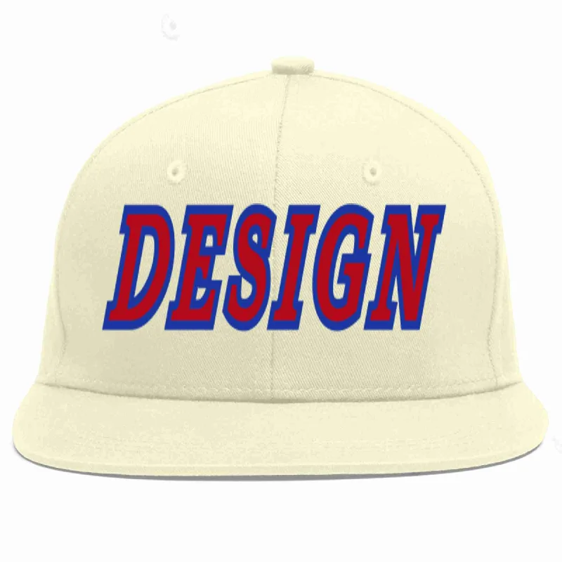 Baseball Cap For Professional Sports Fans-Custom Cream Red-Royal Flat Eaves Sport Baseball Cap Design for Men/Women/Youth