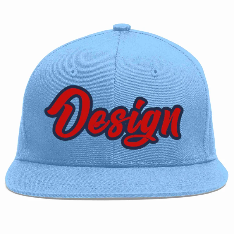 Baseball Cap For Customized Branding-Custom Light Blue Red-Navy Flat Eaves Sport Baseball Cap Design for Men/Women/Youth