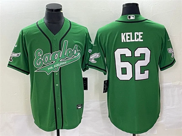 Baseball Jersey For Personalized Custom Team Gear-Men's Philadelphia Eagles #62 Jason Kelce Green Cool Base Stitched Baseball Jersey