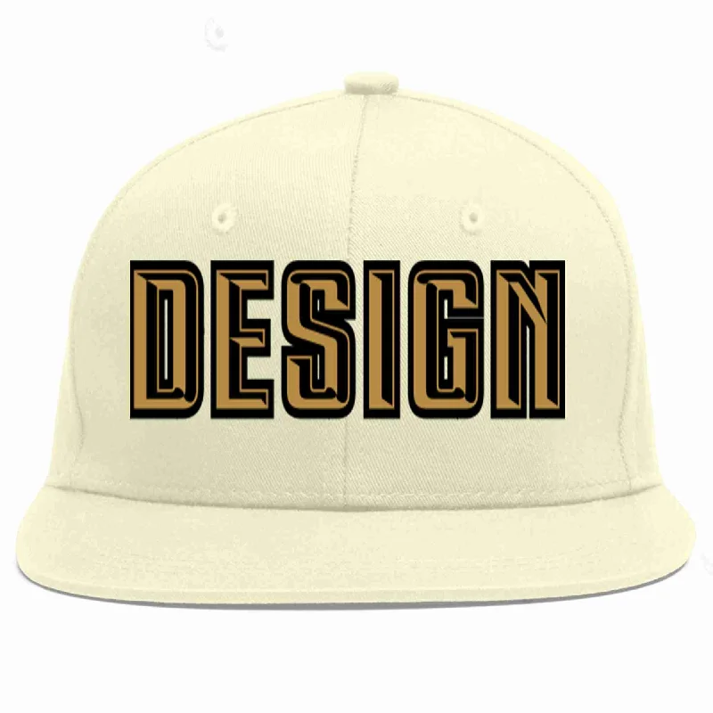 Baseball Cap For Tournament Support-Custom Cream Old Gold-Black Flat Eaves Sport Baseball Cap Design for Men/Women/Youth