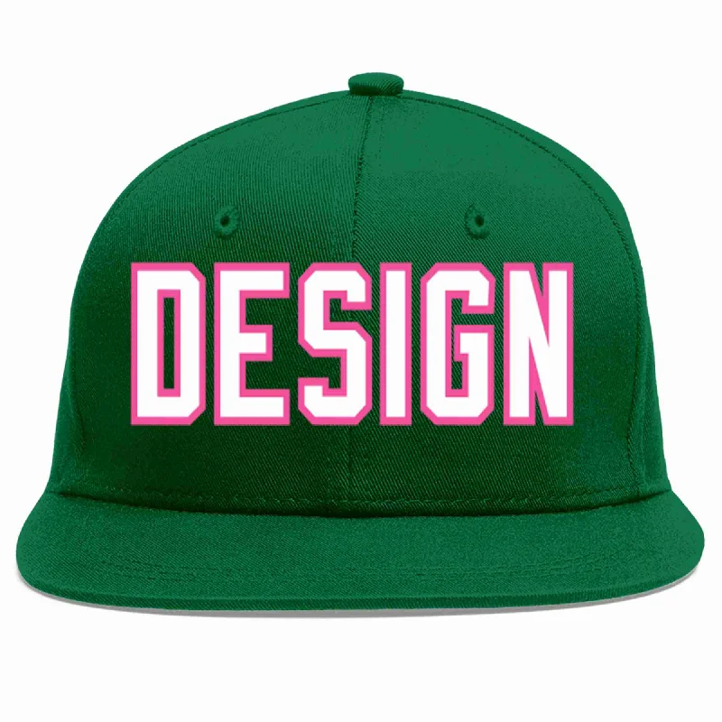 Baseball Cap For Customized Branding-Custom Green White-Pink Flat Eaves Sport Baseball Cap Design for Men/Women/Youth