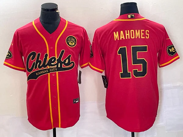 Baseball Jersey With Comfortable Fit-Men’s Kansas City Chiefs #15 Patrick Mahomes Red Gold Cool Base Stitched Baseball Jersey