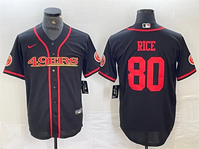 Baseball Jersey For Baseball Event Gear-Men's San Francisco 49ers #80 Jerry Rice Black With Patch Cool Base Stitched Baseball Jersey