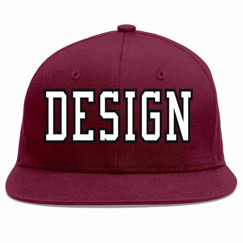 Baseball Cap For Unique Customization-Custom Crimson White-Black Flat Eaves Sport Baseball Cap Design for Men/Women/Youth