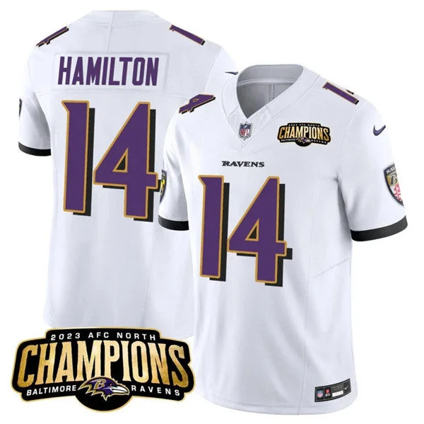 Football Jersey For Football Event Gear-Men's Baltimore Ravens #14 Kyle Hamilton White 2023 F.U.S.E. AFC North Champions Vapor Limited Football Stitched Jersey