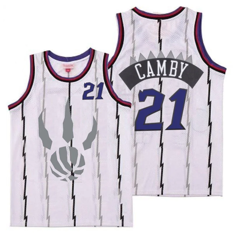 Basketball Jersey For Special Editions-Raptors 21 Marcus Camby White Gray Logo Retro Basketball Jersey