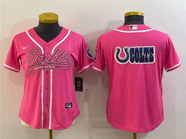 Baseball Jersey For Custom Numbering-Women's Indianapolis Colts Team Big Logo Pink With Patch Cool Base Stitched Baseball Jersey(Run Small)