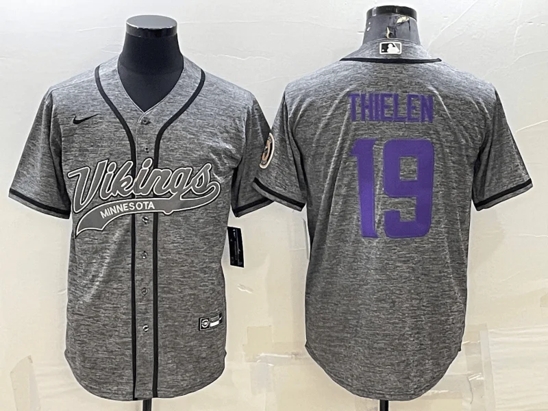 Baseball Jersey For Major League Teams-Men's Minnesota Vikings #19 Adam Thielen Grey Gridiron With Patch Cool Base Stitched Baseball Jersey