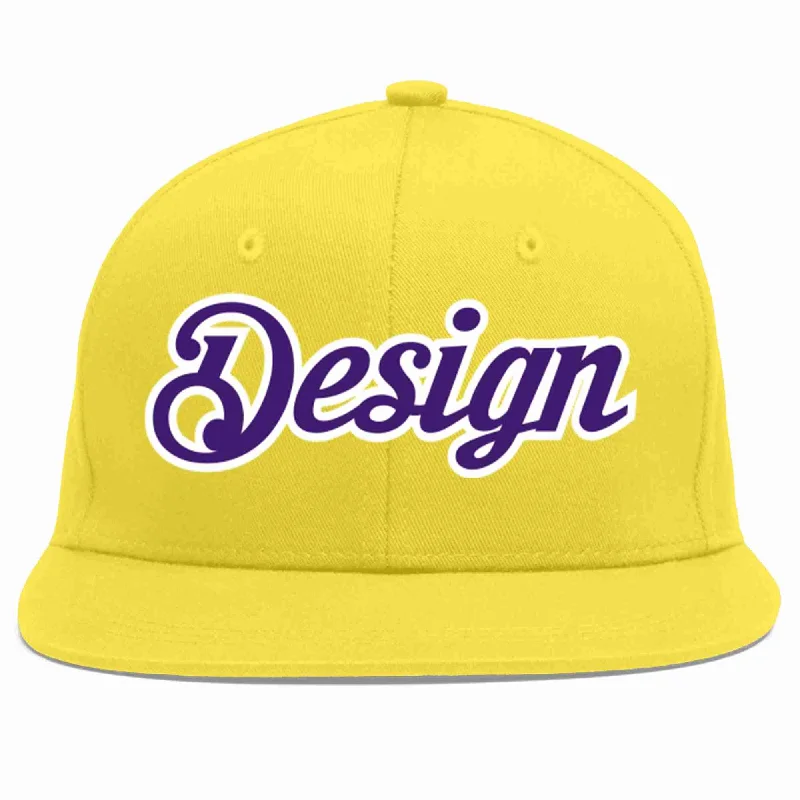 Baseball Cap For School And College Teams-Custom Light Gold purple-White Flat Eaves Sport Baseball Cap Design for Men/Women/Youth