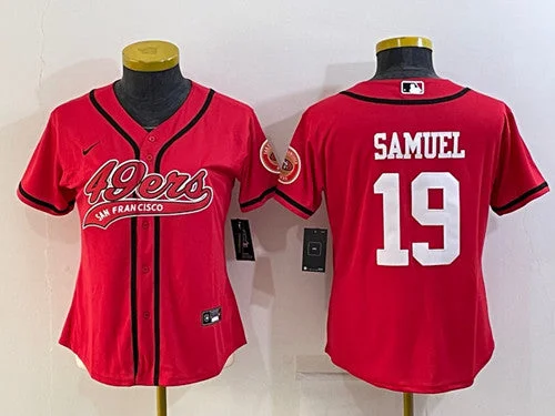 Baseball Jersey For Personalized School Gear-Women's San Francisco 49ers #19 Deebo Samuel Red With Patch Cool Base Stitched Baseball Jersey(Run Small)