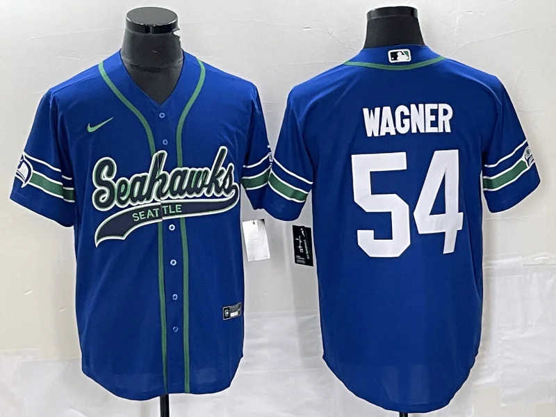 Baseball Jersey For Major League Supporters-Men's Seattle Seahawks #54 Bobby Wagner Blue With Patch Cool Base Stitched Baseball Jersey