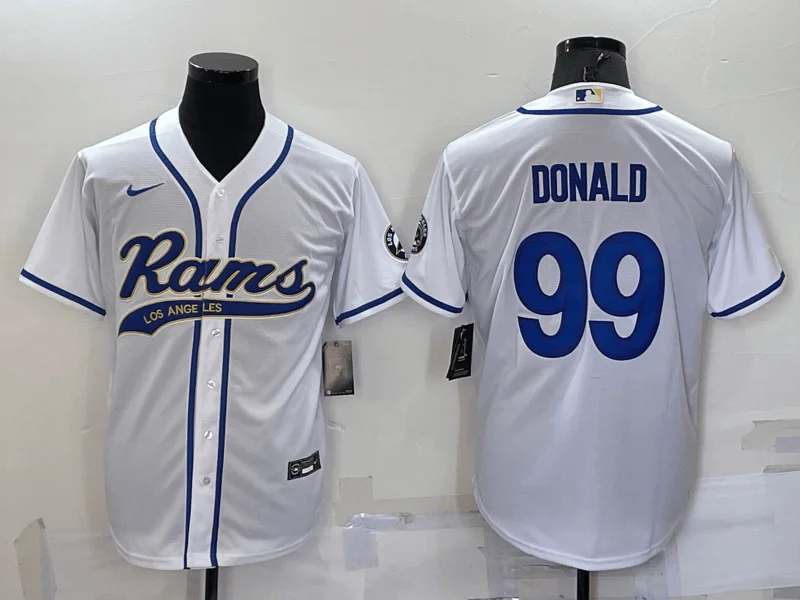 Baseball Jersey For Fan Apparel Orders-Men's Los Angeles Rams #99 Aaron Donald White Stitched Cool Base Baseball Jersey