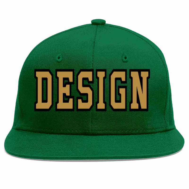 Baseball Cap For Fundraising Apparel-Custom Green Old Gold-Black Flat Eaves Sport Baseball Cap Design for Men/Women/Youth