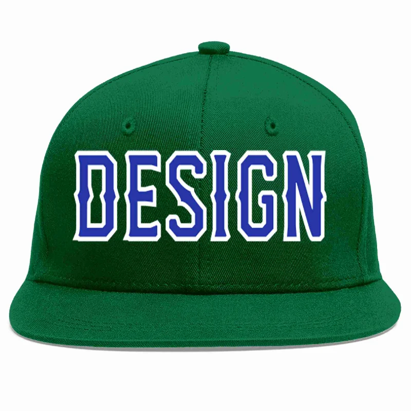 Baseball Cap For Special Occasion Gear-Custom Green Royal-White Flat Eaves Sport Baseball Cap Design for Men/Women/Youth