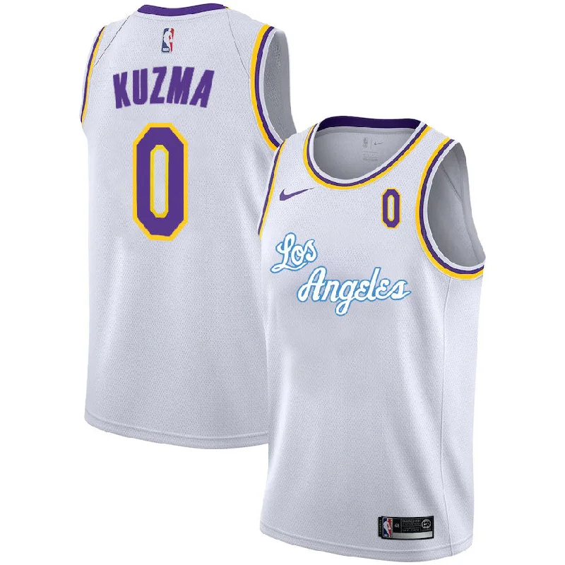 Basketball Jersey With Custom School Names-Lakers 0 Kyle Kuzma White 2020-2021 New City Edition Swingman Basketball Jersey