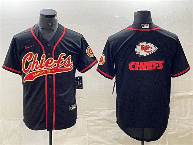 Baseball Jersey For Alumni Events-Men's Kansas City Chiefs Black Team Big Logo With Patch Cool Base Stitched Baseball Jersey