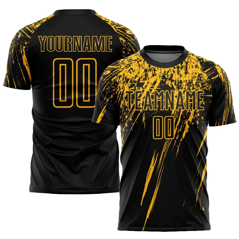 Football Jersey For Players-Custom Black Gold Sublimation Soccer Uniform Jersey